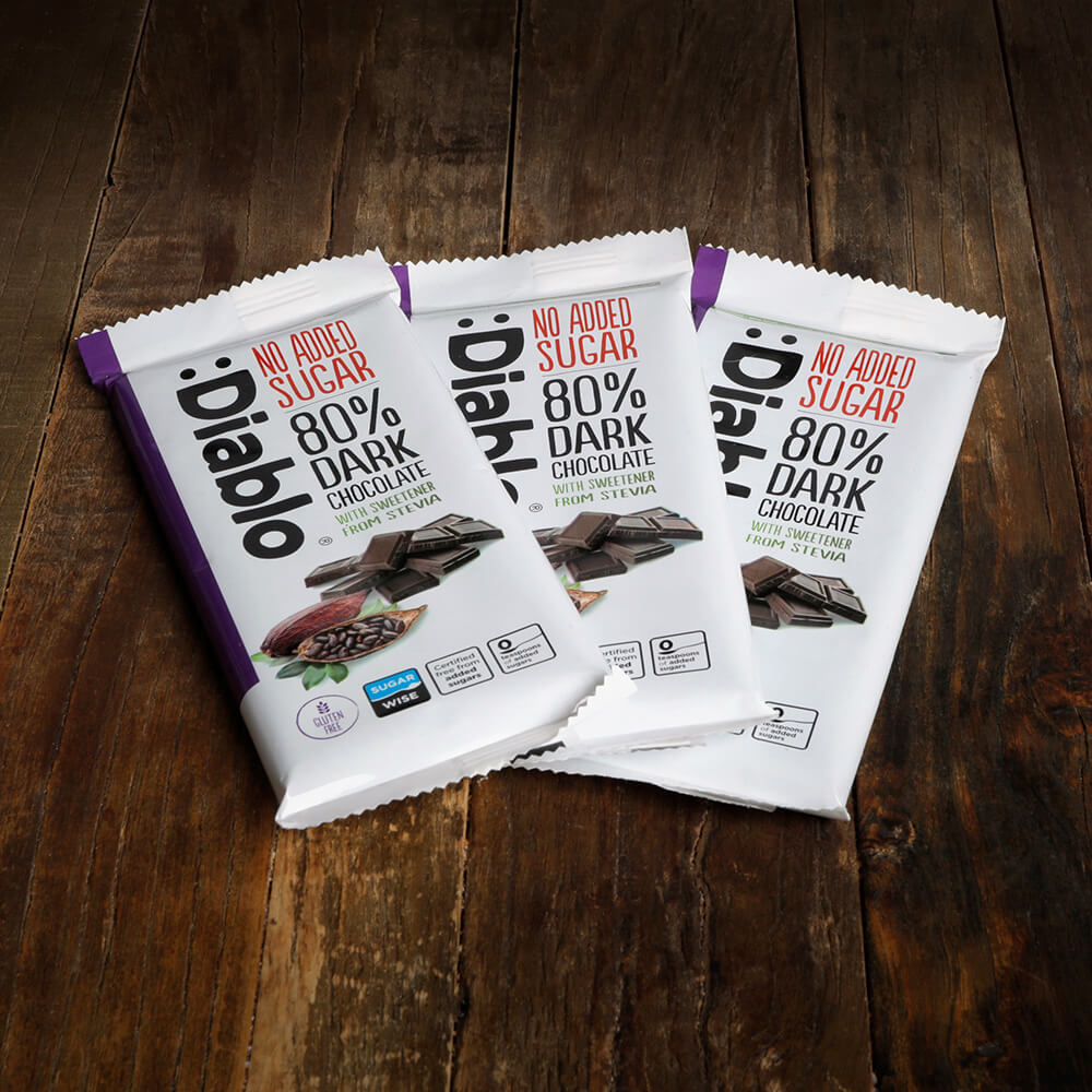 Diablo Dark Chocolate 80% - 75g. (No Added Sugar)