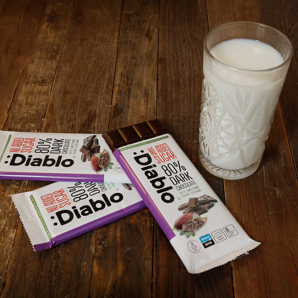Diablo Dark Chocolate 80% - 75g. (No Added Sugar)