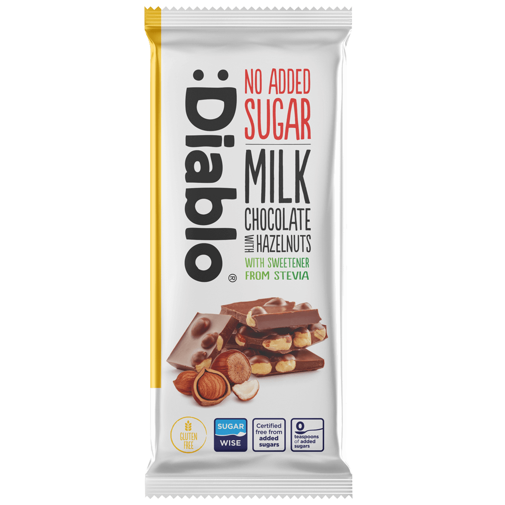 Diablo Milk Chocolate Hazelnuts - 75g. (No Added Sugar)