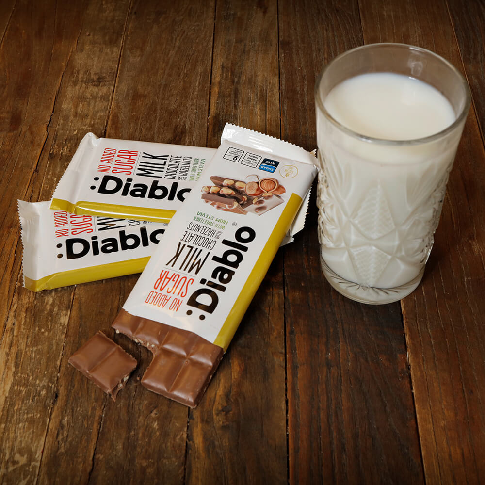Diablo Milk Chocolate Hazelnuts - 75g. (No Added Sugar)