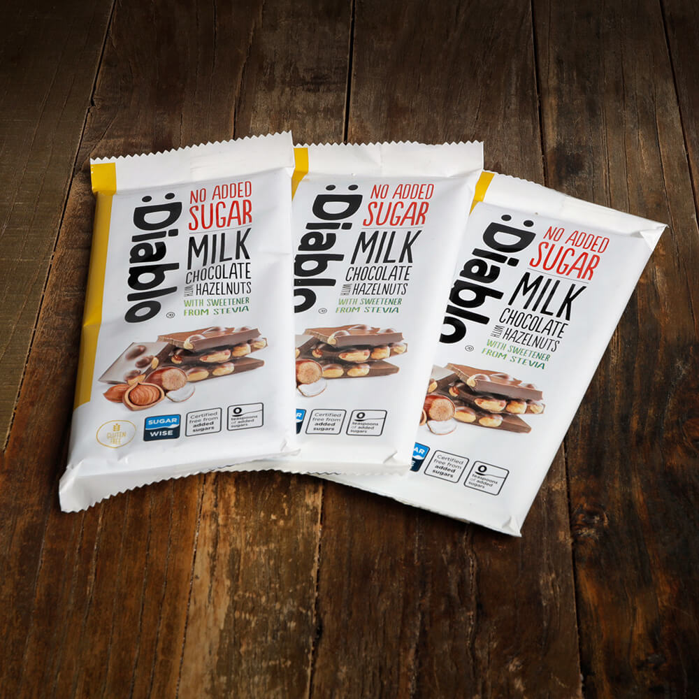 Diablo Milk Chocolate Hazelnuts - 75g. (No Added Sugar)