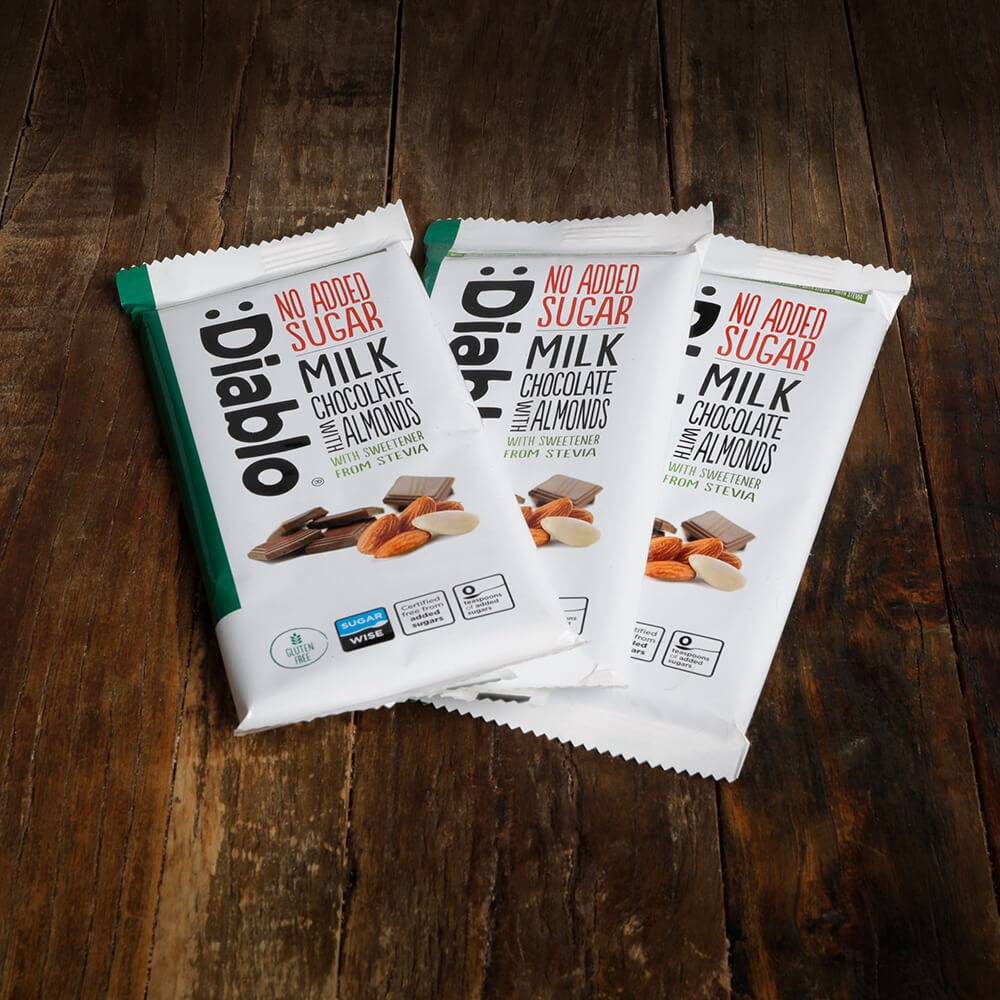 Diablo Milk Chocolate Almonds - 75g. (No Added Sugar)