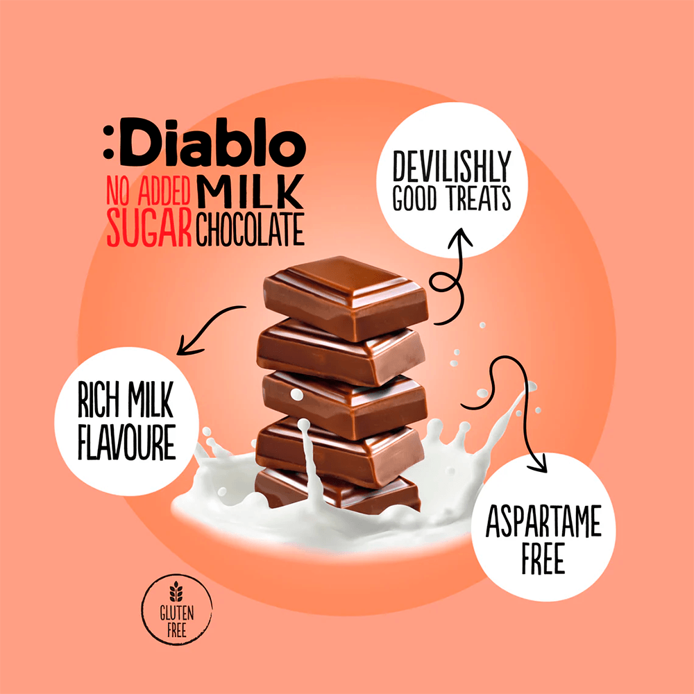 Diablo Milk Chocolate Bar - 85g. (No Added Sugar)