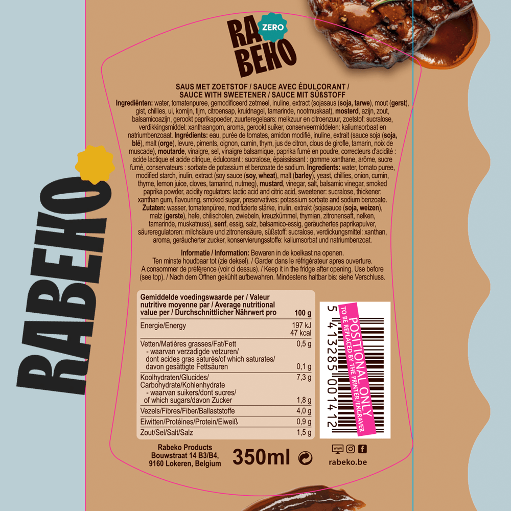 Rabeko Zero BBQ Sauce - 350ml.