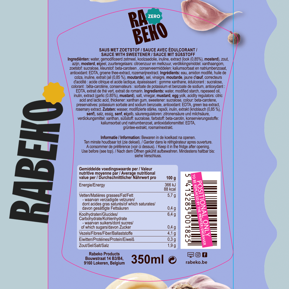 Rabeko Zero Garlic Aioli - 350ml.