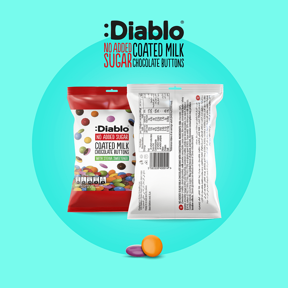 Diablo Coated Milk Chocolate Buttons - 40g. (No Added Sugar)