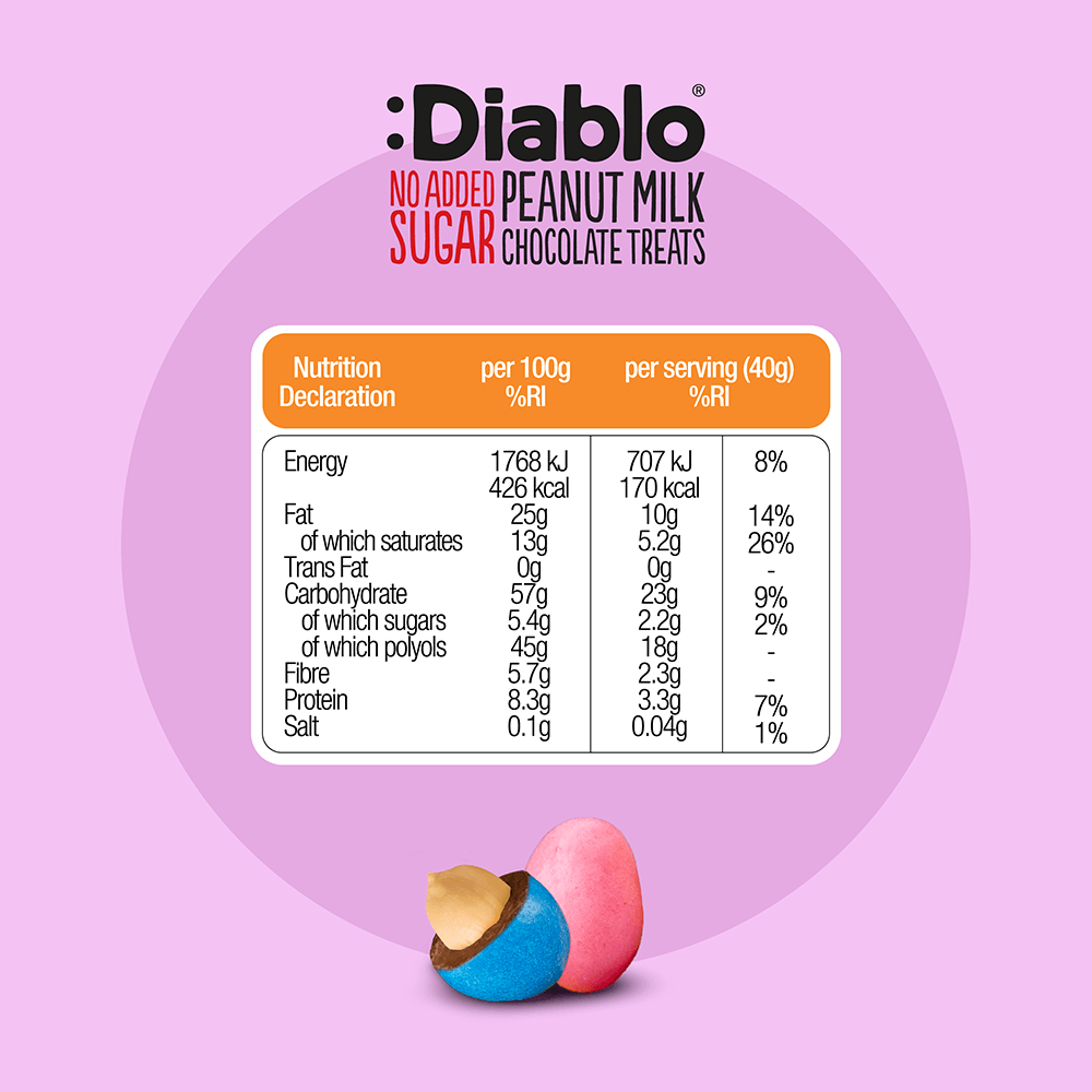Diablo Peanut Milk Chocolate Treats - 40g. (No Added Sugar)