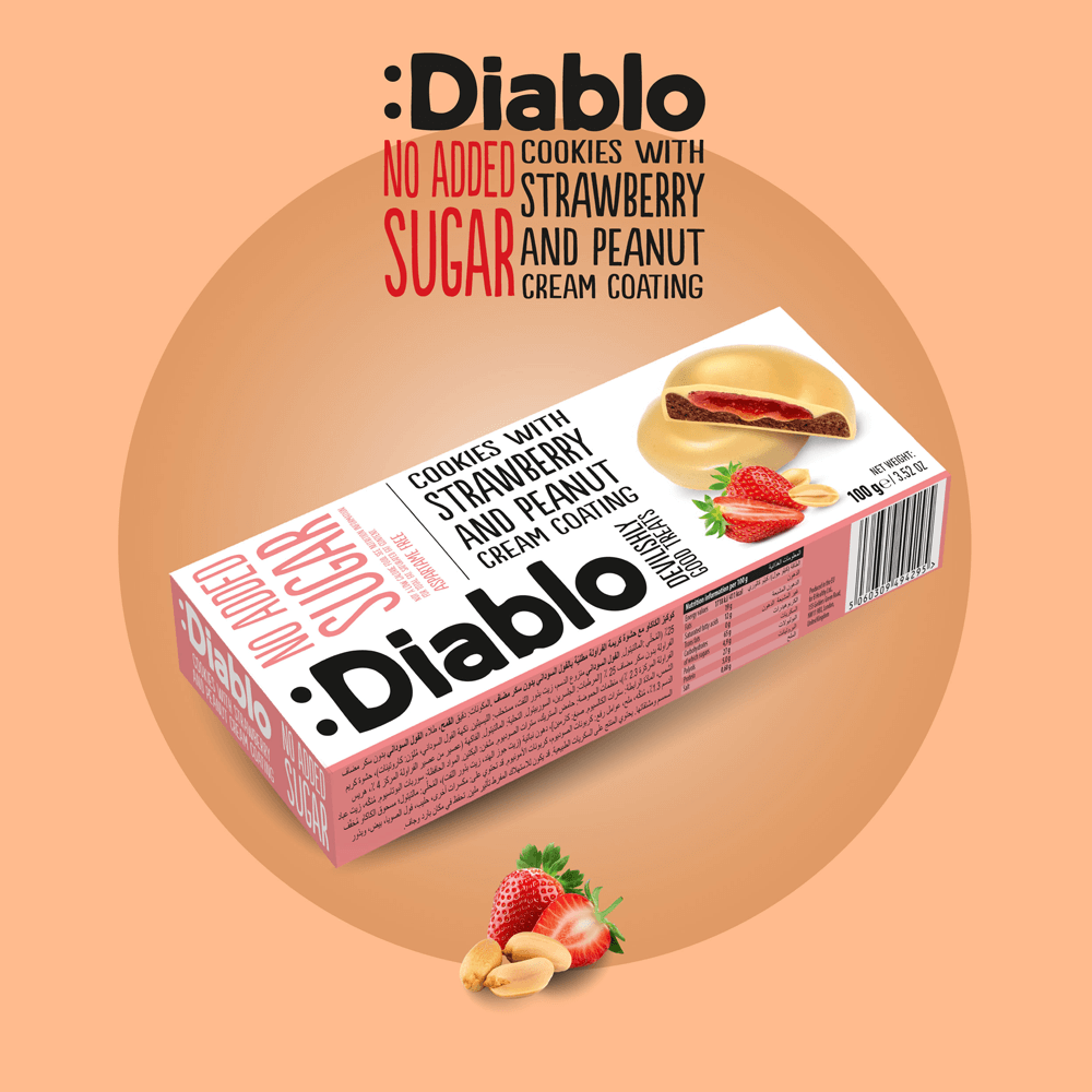 Diablo Strawberry and Peanut Cream Cookies - 100g. (No Added Sugar)