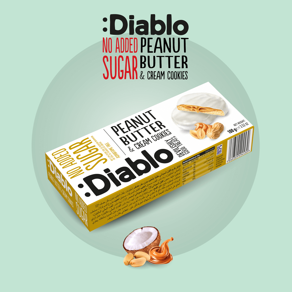 Diablo Peanut Butter and Cream Cookies - 100g. (No Added Sugar)