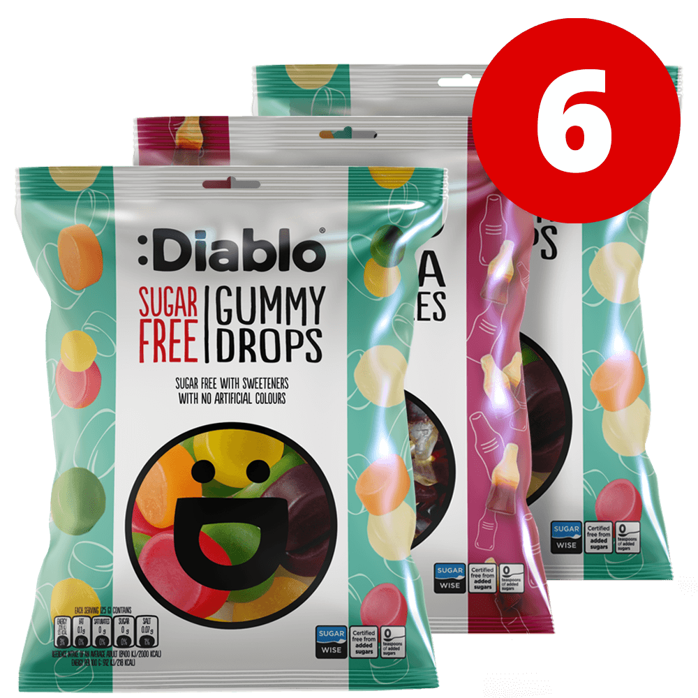 Diablo Winegum Mixed - 6x75g. (Sugar Free)