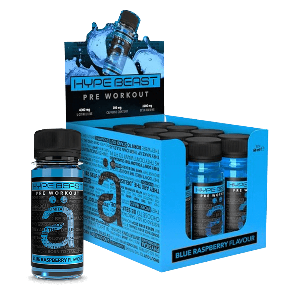 HypeBeast Pre-Workout Shot Blue Raspberry - 12x60ml.