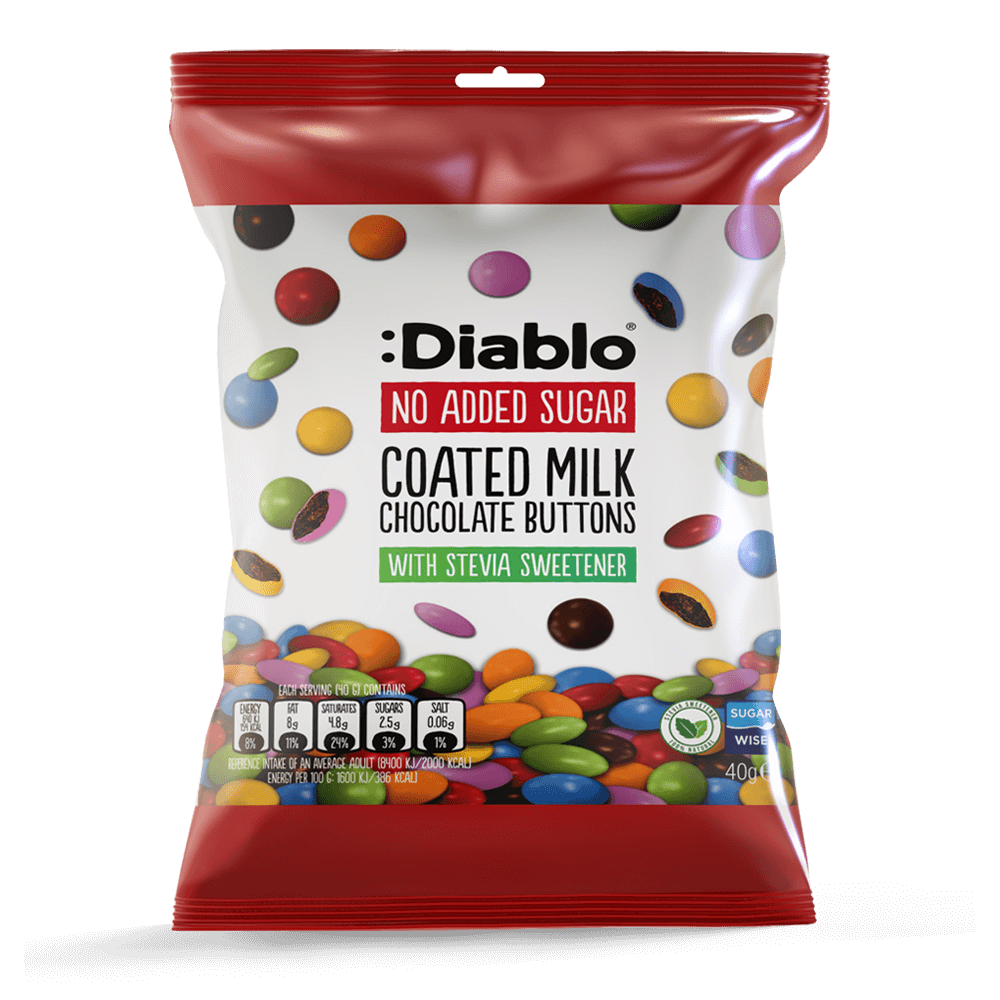 Diablo Coated Milk Chocolate Buttons - 40g. (No Added Sugar)