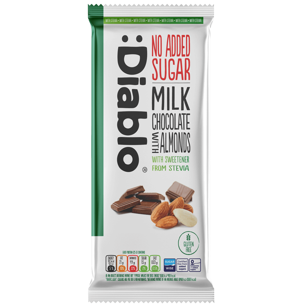 Diablo Milk Chocolate Almonds - 75g. (No Added Sugar)