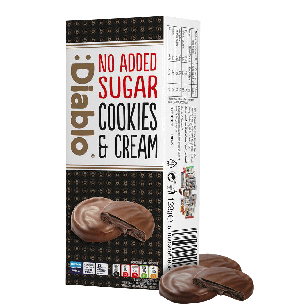 Diablo Chocolate Cream Cookies - 128g. (No Added Sugar)