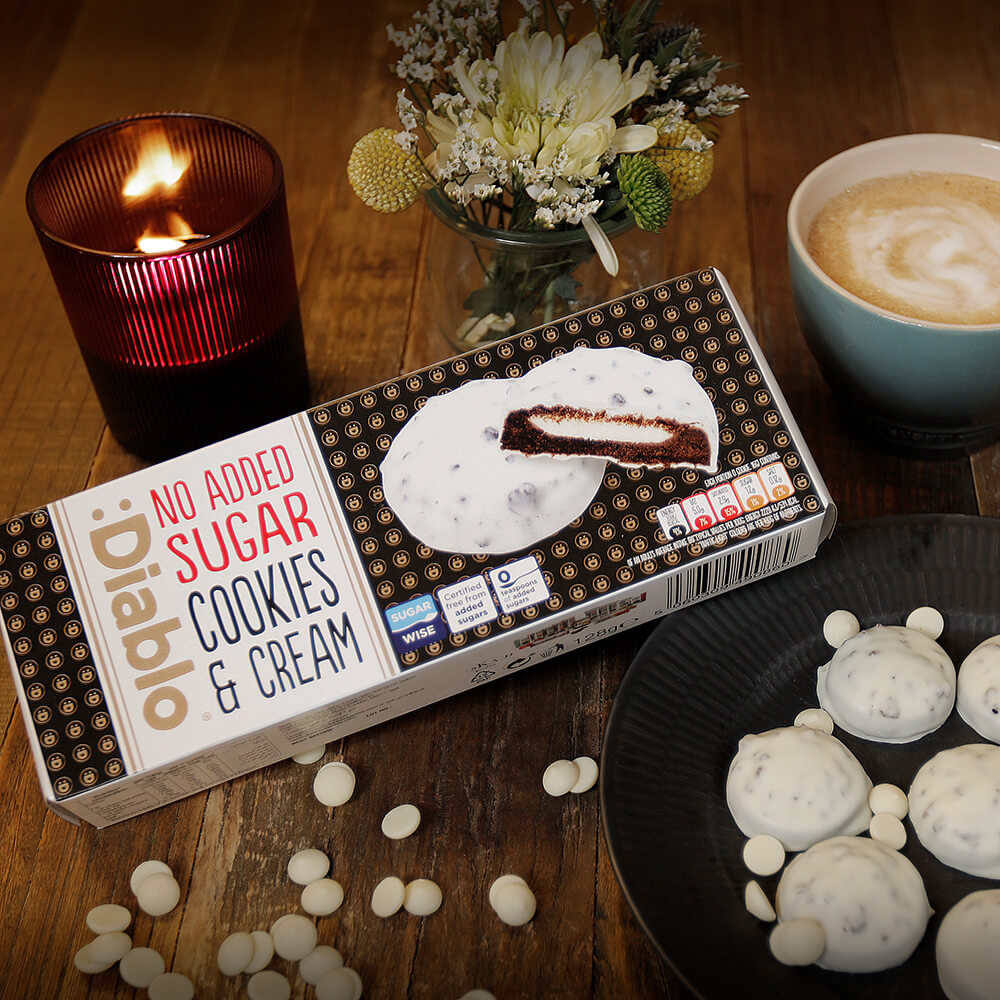 Diablo White Chocolate Cream Cookies - 128g. (No Added Sugar)