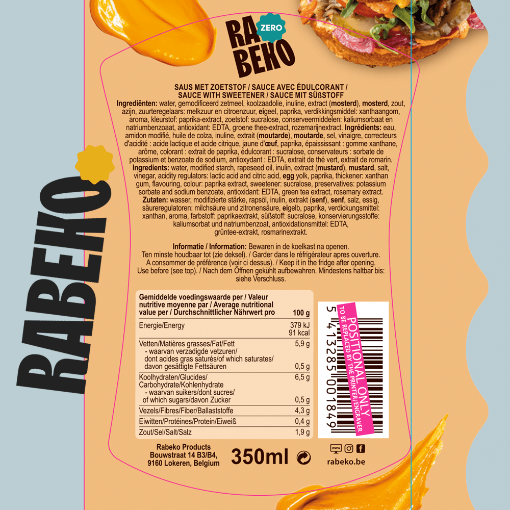 Rabeko Zero Burger Sauce - 350ml.