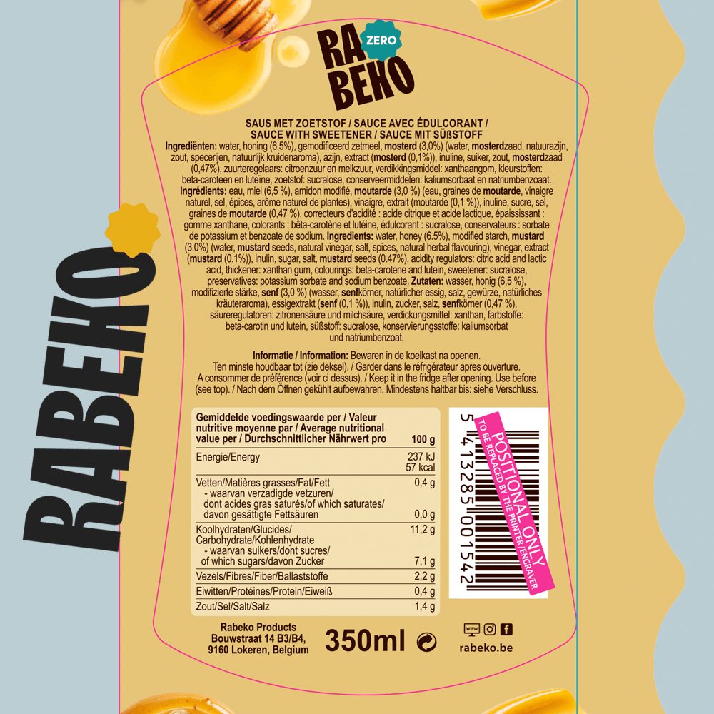 Rabeko Zero Honey Mustard Dressing - 350ml.