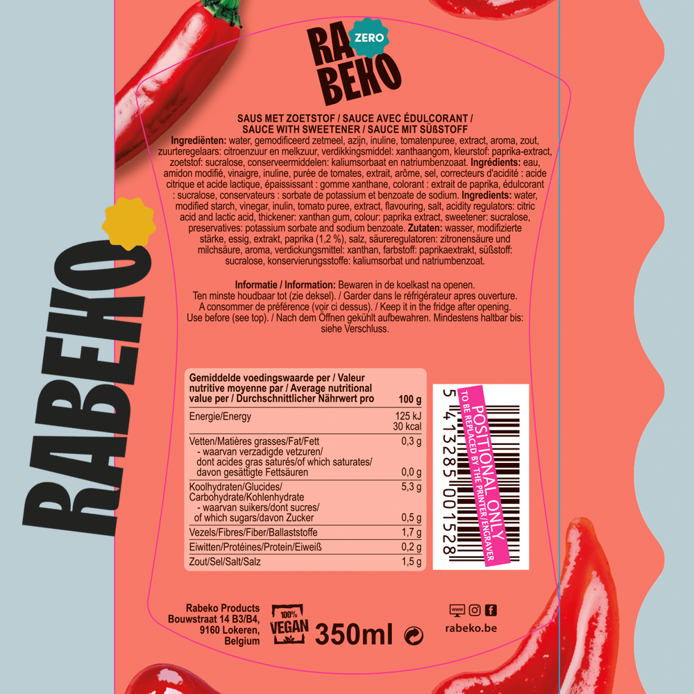 Rabeko Zero Sriracha Sauce - 350ml.