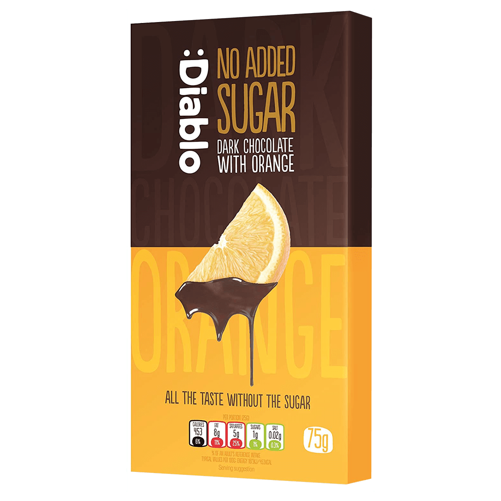 Diablo Dark Chocolate with Orange - 75g. (No Added Sugar)