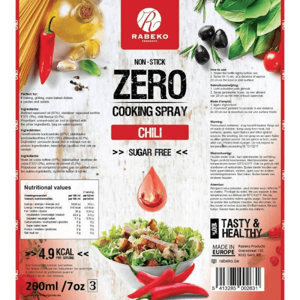 Rabeko Zero Cooking Spray Chili - 200ml.